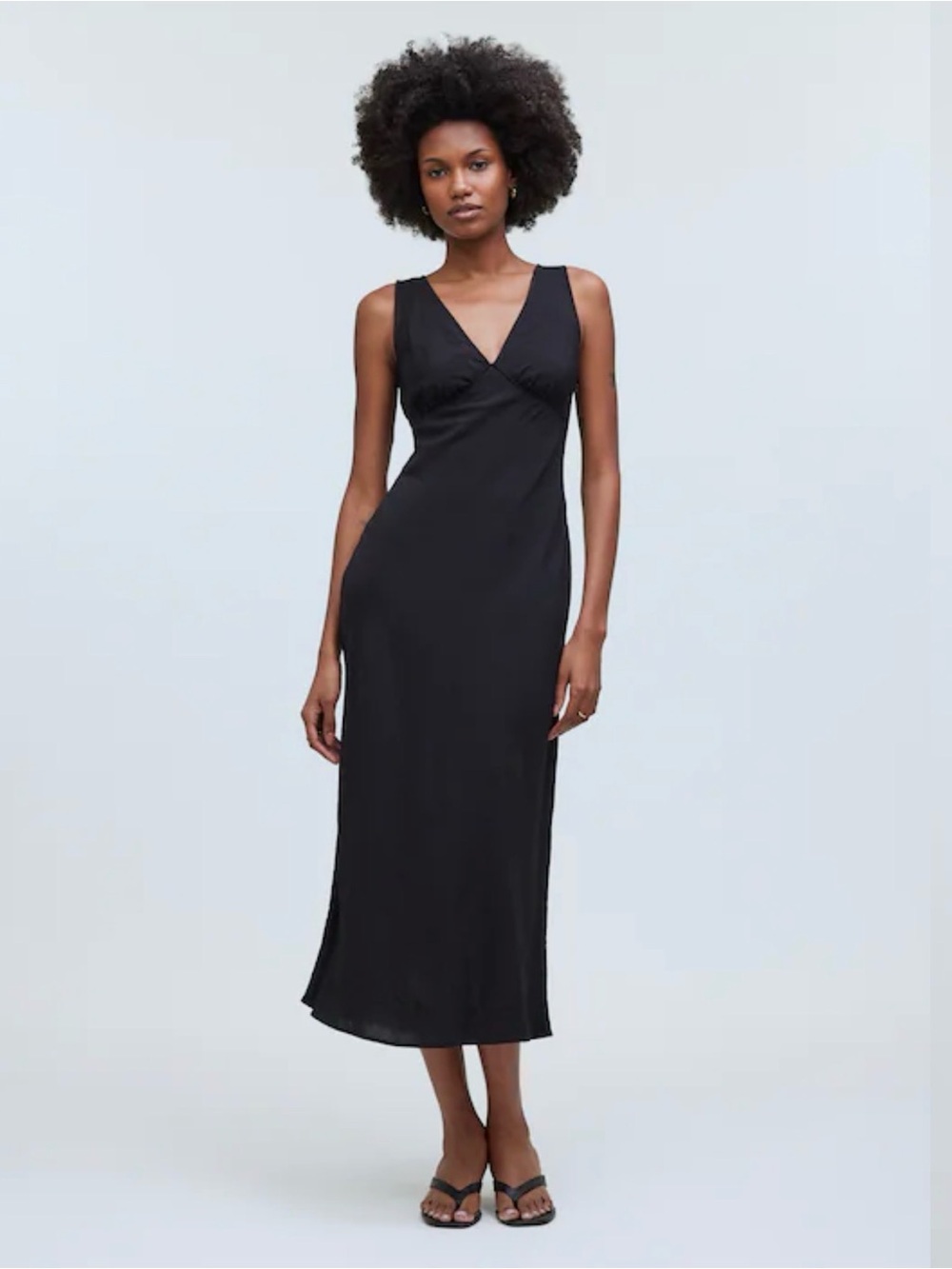 Madewell Ariana V-Neck Shirred Bust Midi Dress Black Size 2